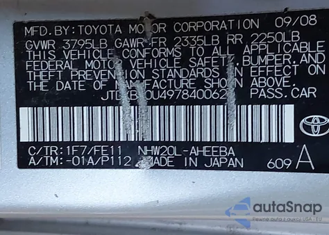 2009 Toyota Prius z USA, uszkodzony, nr VIN JTDKB20U497840062